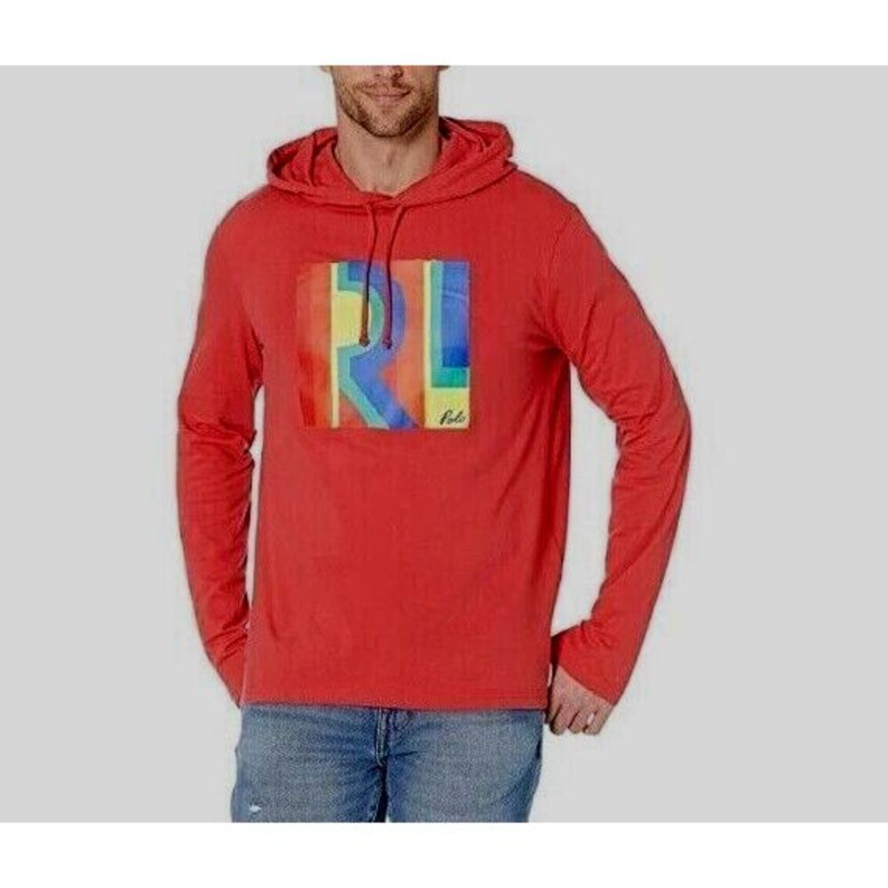Polo Ralph Lauren Medium Rainbow Box Logo Jersey‎ Graphic T-Shirt Hoodie Red